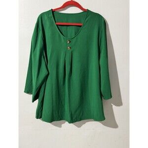 woman's Blouse Green 3/4 Sleeves Plus Size 4XL Office Business Casual Resortware